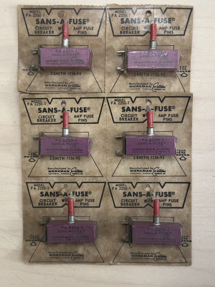 Sans-A-Fuse FA 2250-1 Circuit Breakers 6x NOS – Replace Zenith #136-92 – Vintage