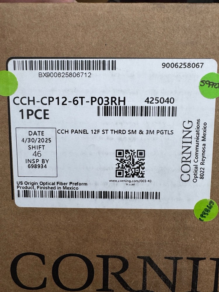 Corning CCH-CP12-6T-P03RH, 9.84″ Pigtail, Closet Connector Housing Panel, 1 pc