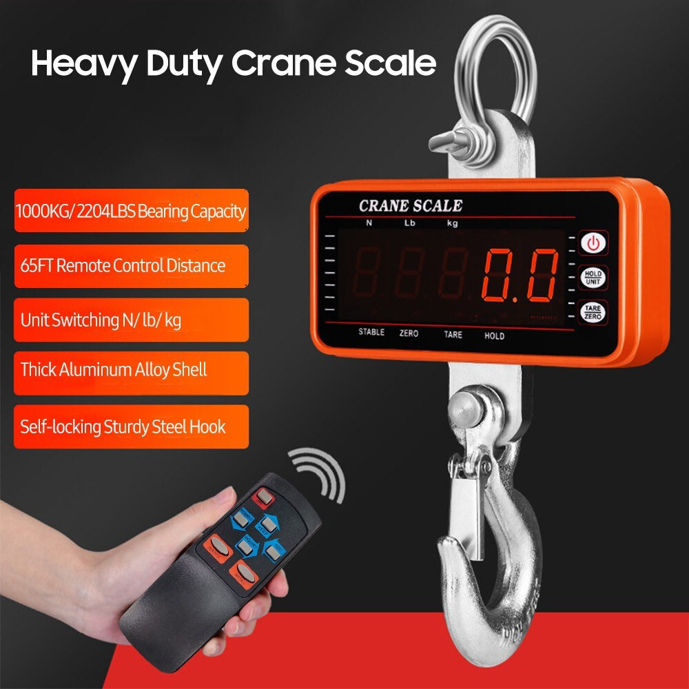 2200LBS Hanging Scale 1000KG Digital Industrial Heavy Duty Crane Scale Tare/Hold