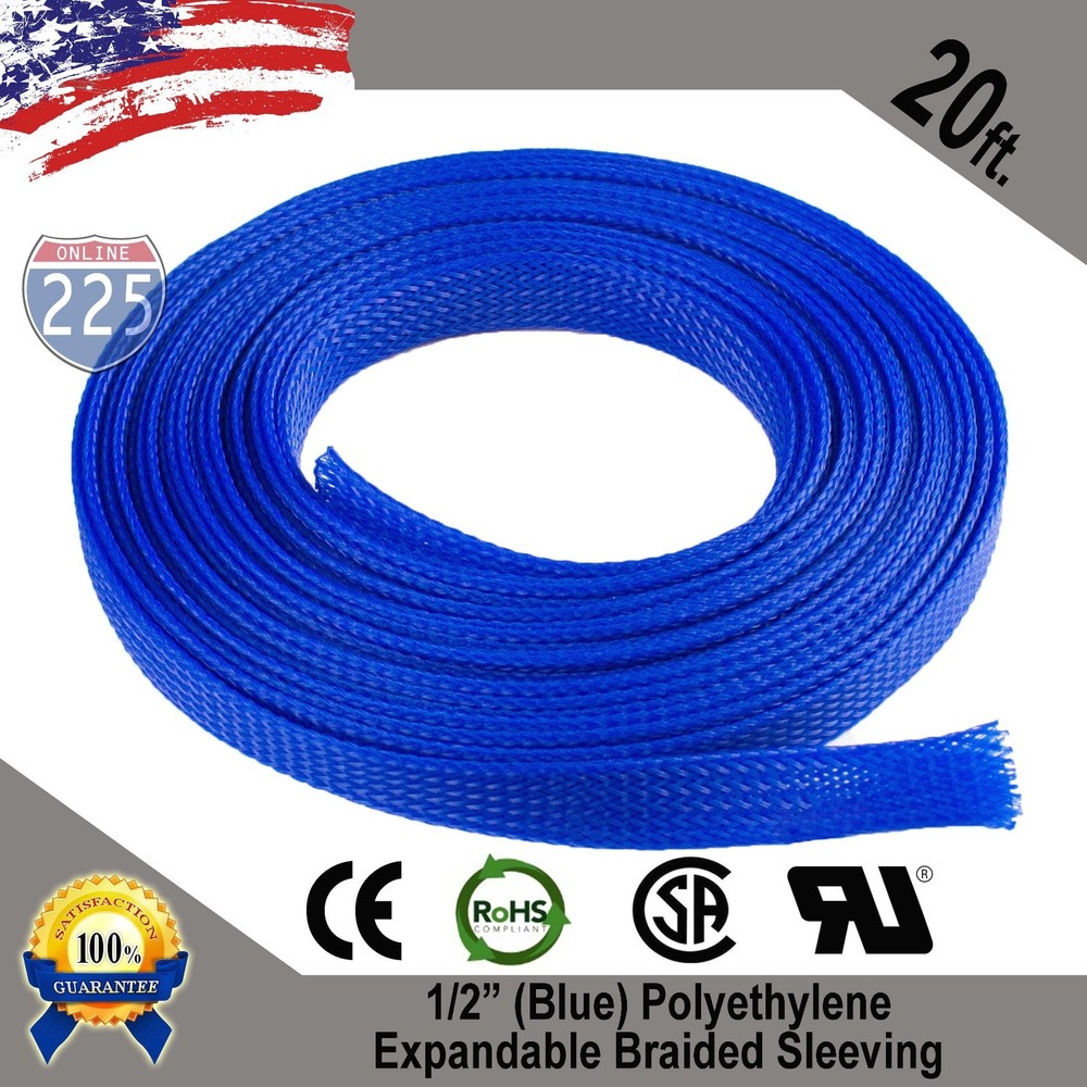 20 FT 1/2″ Blue Expandable Wire Cable Sleeving Sheathing Braided Loom Tubing US