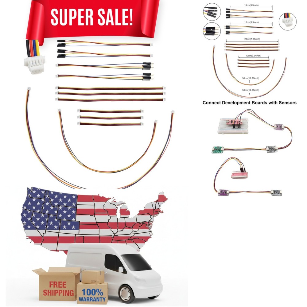 12-Piece I2C Qwiic Cable Kit for SparkFun & Arduino – Color-Coded & Versatile