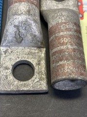 2 Burndy 500kcmil U34ART Brown Die 5/8” Hole Long Barrel Copper Connectors 4-3/8