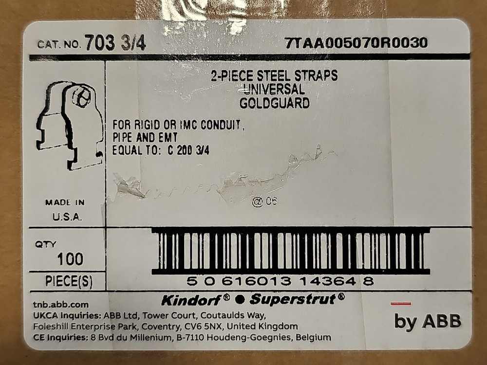 100 – Superstrut 703-3/4, 3/4″, Steel, Universal, Pipe to Strut, Conduit Clamp