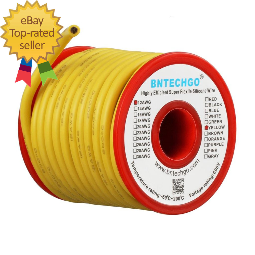 12 Gauge Silicone Wire Spool 25 Ft Yellow Flexible 12 AWG Stranded Tinned Copper