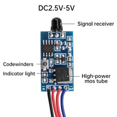 Infrared Remote Control With Receiver Module 5-12 Meters DC2.5V-5V DC5V-24V