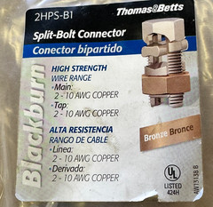 THOMAS & BETTS 2HPS-B1 SPLIT-BOLT CONNECTOR, 2-10 AWG COPPER, 1 PC.