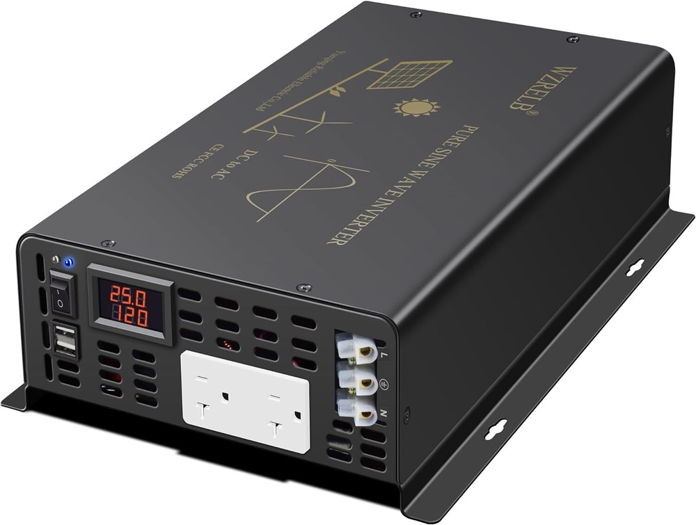 3000 Watt Pure Sine Wave Power Inverter 24VDC to 120VAC 6000W Peak Built-in Soft