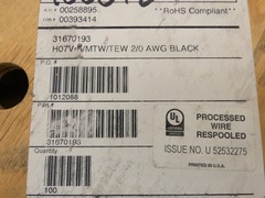 100′ Allied Wire Cable 31670193 Spool Wire Black 2/0 AWG 600V H07V-K – NEW Su…
