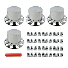 Set of 4 Rear Chrome Wheel Axle Hub Cover Kit Semi 33mm Nut Covers ABS Plastic