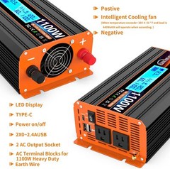 1100 Watt Pure Sine Wave Power Inverter 12V DC to 110V/120V AC Car Truck RV LCD