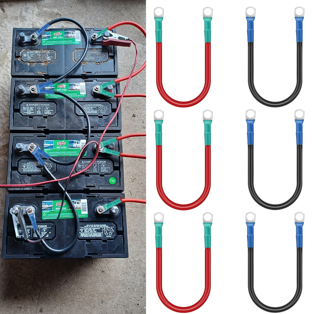 Heavy-Duty 6AWG Battery Cables, 6Pcs 12V 30cm/12in with 3/8″ M10 Connectors