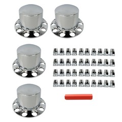 Set of 4 Rear Chrome Wheel Axle Hub Cover Kit Semi 33mm Nut Covers ABS Plastic