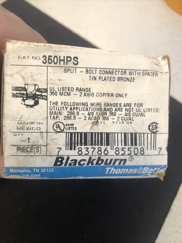 THOMAS & BETTS T&B SPLIT BOLT CONNECTOR WITH SPACER 350HPS 350 MCM 2 AWG