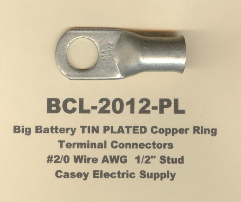 2 TIN PLATED Copper Ring Lug Terminal Connector #2/0 Gauge Wire 1/2″ Stud MOLEX