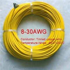 Yellow 2-30AWG Flexible Silicone Cable HIGH TEMP 200℃, 0.08mm Tinned Copper Wire