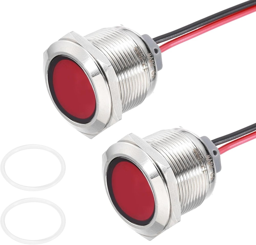 22mm 7/8 LED Indicator Light, Metal Indicator Light, Waterproof IP67, Red