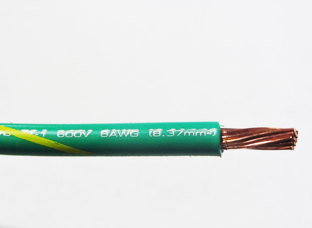 MTW 8 GAUGE AWG GREEN/YELLOW STRIPE 19 STRANDS COPPER GROUND WIRE 30′ FT