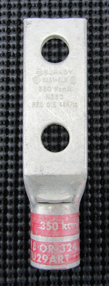 BURNDY YA31-2LN 350CU TWO-HOLE RED DIE COMPRESSION LUG – NEW NO BOX
