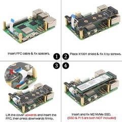 Geekworm X1001 PCIe to M.2 HAT Key-M NVMe SSD PIP Peripheral Board Black