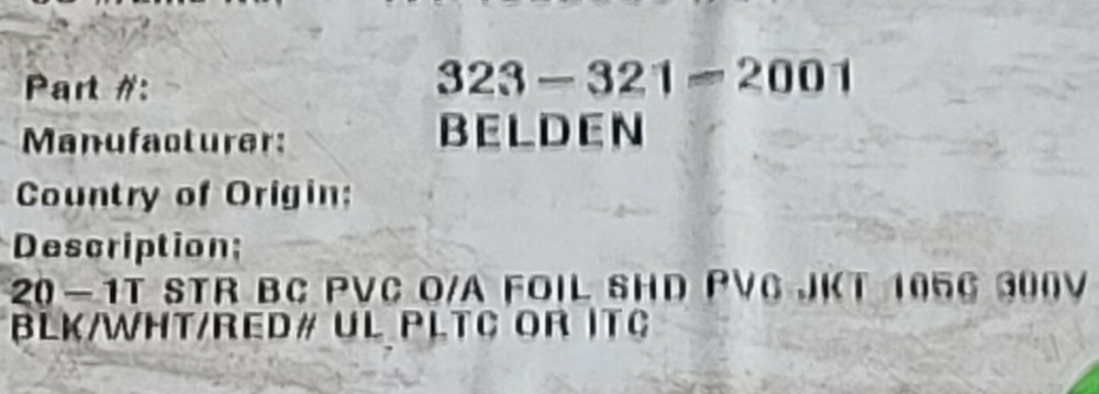 Belden Y64253 20/1T Shielded Triad Instrumentation Tray Cable E1 PLTC ITC 300V