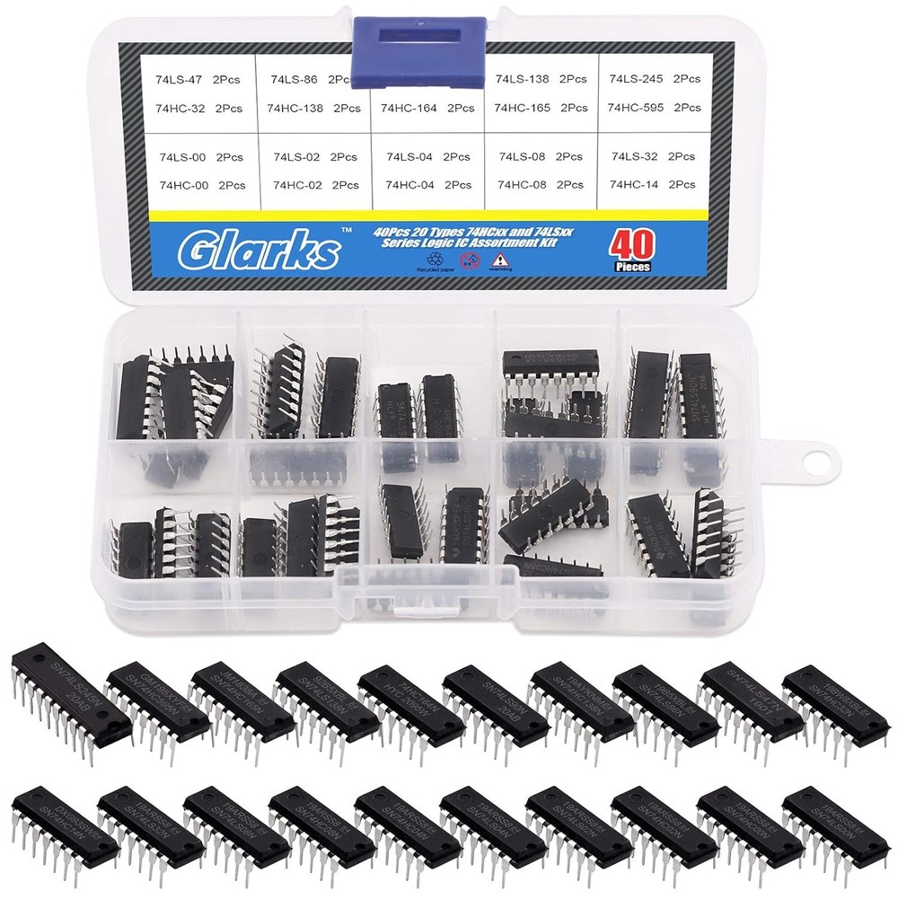 Glarks 40Pcs 74Lsxxx and 74Hcxxx Series Low-Power Logic IC Assortment Kit