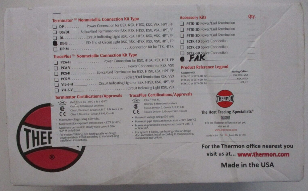 THERMON NEW IN BOX DE-B-FAK KIT TERMINATOR P/N: 23425