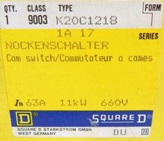 Square D Class 9003 Type K20C1218 Cam Switch -Unused/Original Packaging-