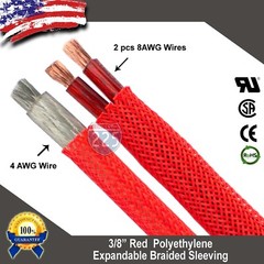 50 FT 3/8″ Red Expandable Wire Cable Sleeving Sheathing Braided Loom Tubing US