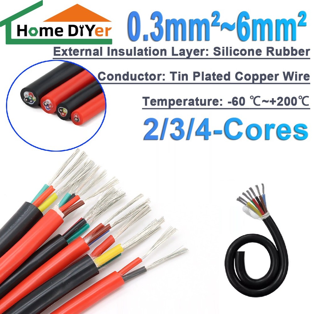 2/3/4 Cores Cable Silicone Round Wire Automotive Marine cross section 0.3-4mm²