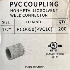1/2″ PVC Standard Coupling for Sch 40 Rigid NM Conduit UL Listed 50 pc