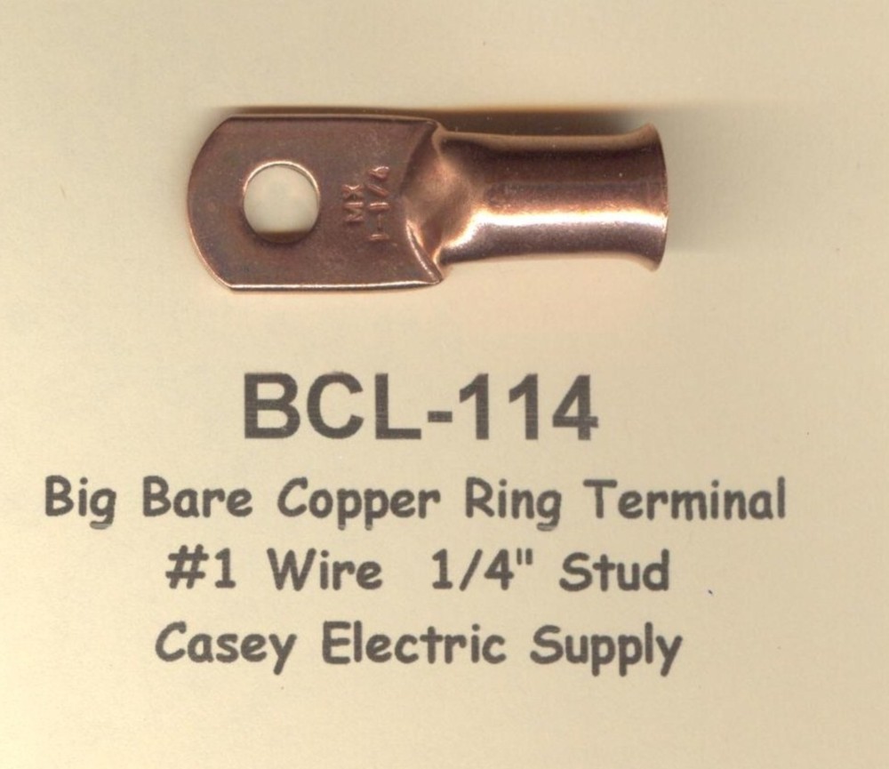 10 Bare Battery COPPER Ring Lug Terminal Connector #1 Wire Gauge 1/4″ Stud MOLEX