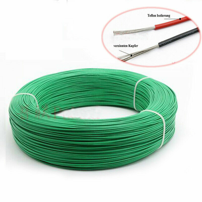 16~28AWG Insulation Electrical Wire Flexible Cable PTFE Green HIGH TEMP