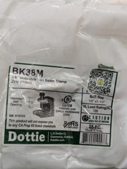 Dottie BK38M 3/8 in Malleable Iron Beam Clamp Bolt Size 1/2 X 1-1/2 Zinc Plated