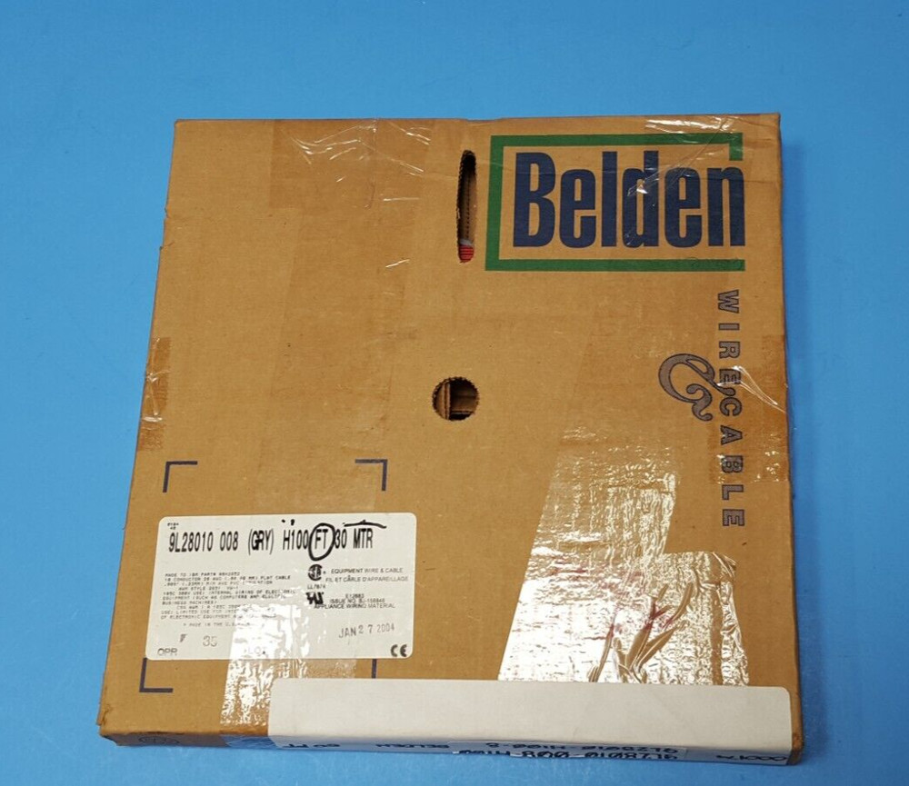 (24 FT) FLAT RIBBON CABLE, 9L28010-008, BELDEN, 10 Conductors, 28AWG, 300VAC