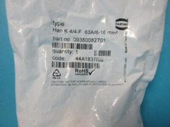 NEW HARTING 09380082701 TYPE HAN K 4/4-F 63A/6-16 MM2 FINGER PROT CONNECTOR NIP