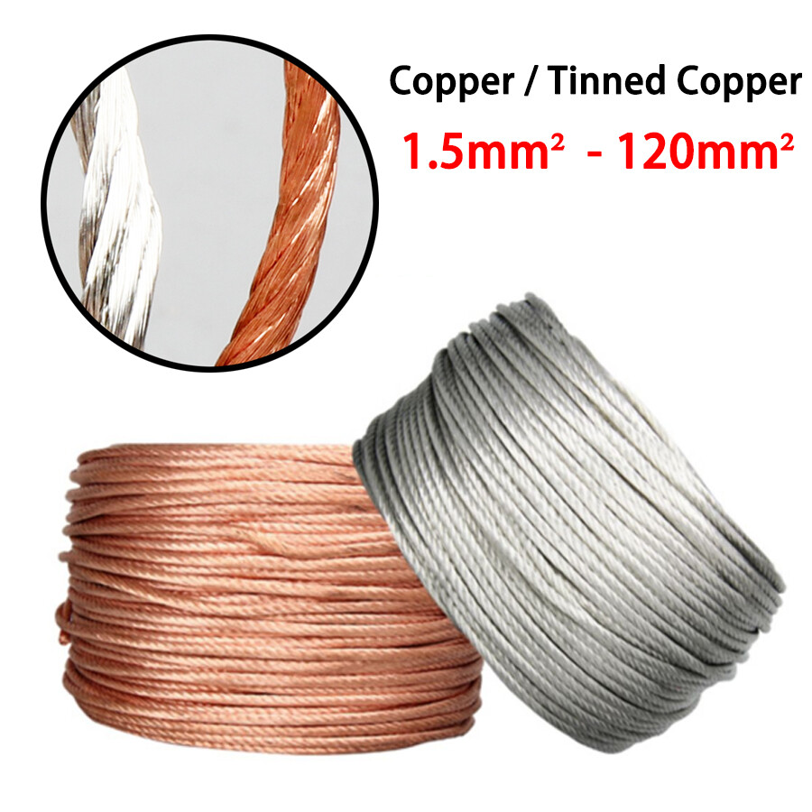 Copper/Tinned Round Braid Cable 1.5mm²-120mm² Bare Copper Braid Wire Ground Lead