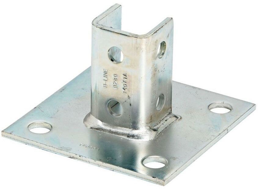 B-Line B280SQ-ZN, 6″ x 6″ Pad, Steel, 4-Hole Pad, Square Base, Post Base, 1 pc