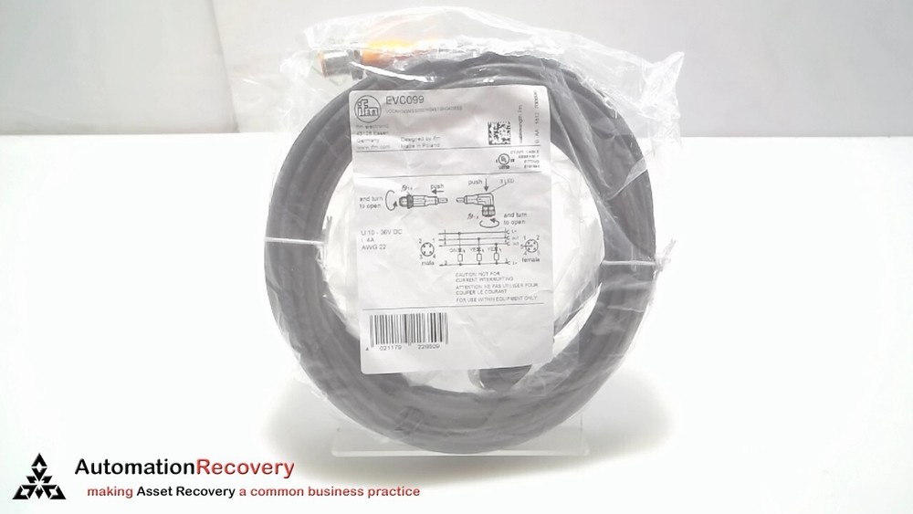 IFM EVC099, DOUBLE-ENDED PATCHCORD, VDOAH043MSS0007H04STGH040MSS, NEW #306939