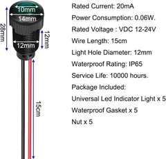 5pcs LED Plastic Indicator Indicator Light AC DC 12V 24V Mounting Hole Size