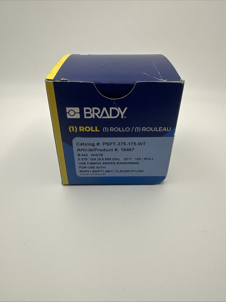 BRADY PSPT-375-175-WT Portable Thermal Permasleeves 100 Labels