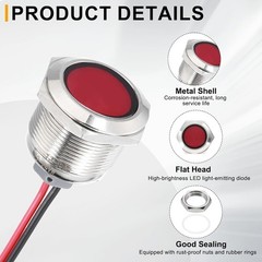 22mm 7/8 LED Indicator Light, Metal Indicator Light, Waterproof IP67, Red