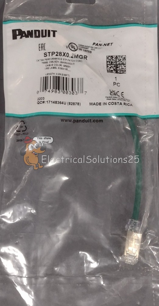 New Panduit STP28X0.2MGR Cat6A Shielded Patch Cord 0.2m Green – Free Shipping