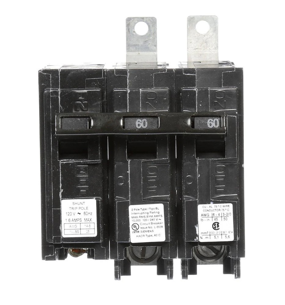 NIB – Siemens – B26000S01 – Breaker 60A 2P 120/240V 10K Bl 120V Shunt Trip