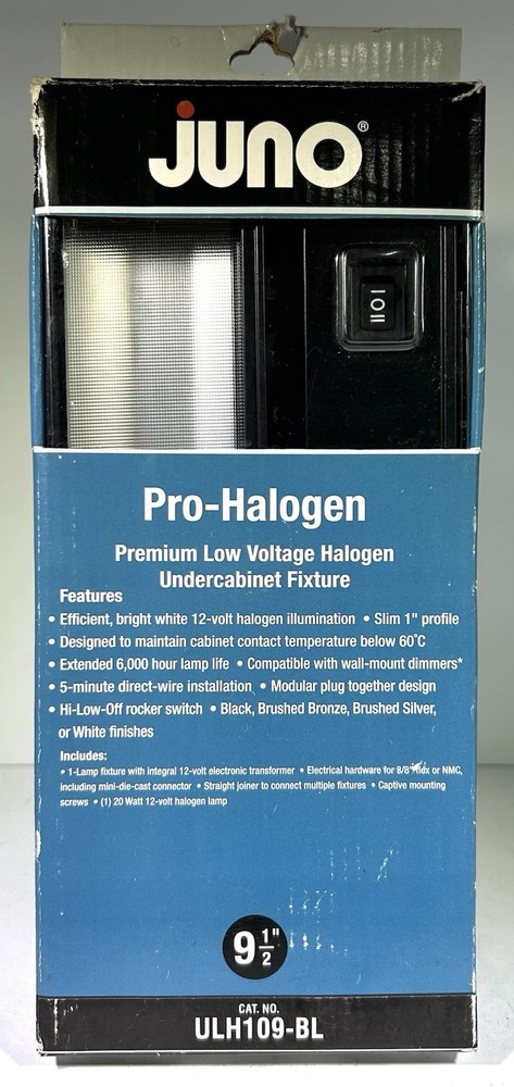 Juno Pro-Halogen 9-1/2″ Black Undercabinet Light Fixture ULH109-BL • New