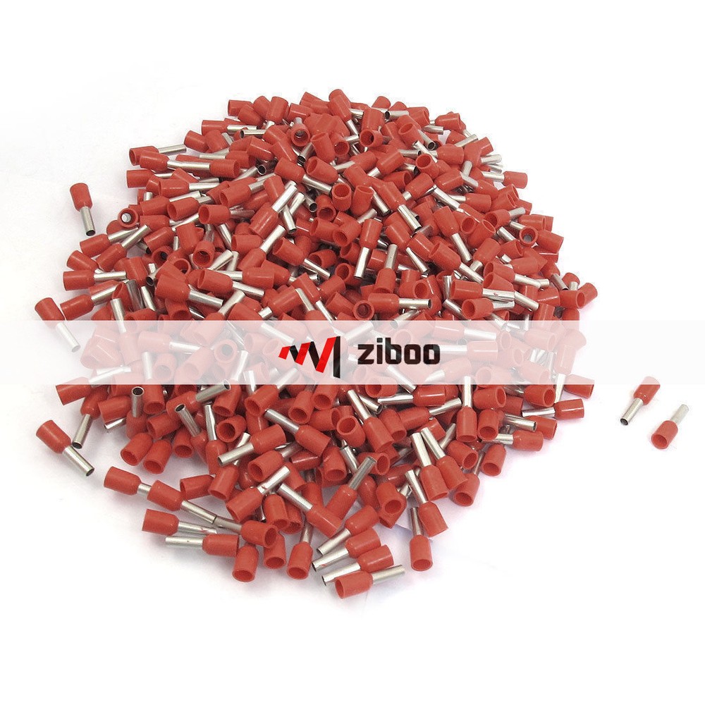 1000Pcs E2508 Red Pre-insulated Tube Terminals Cable Lug for 14 A.W.G 300 V