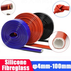 Silicone / Fibreglass Fire Sleeving Protective Heat Shield Sleeve Red 4mm-100mm