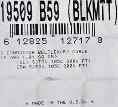 Belden 19509 18/3C SJTOW BelFlex High Flex Portable Power Cord Cable Black /10ft