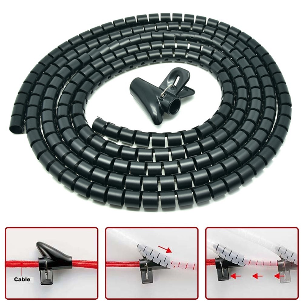 4.92Ft 0.6″ (1.5M) Spiral Cable Zip Wire Wrap Tube Computer Manage Cord Black