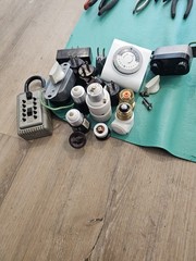 Vintage Electrical Parts & Hardware Lot – Wall Timer, Switches, Lamp Sockets, Pl