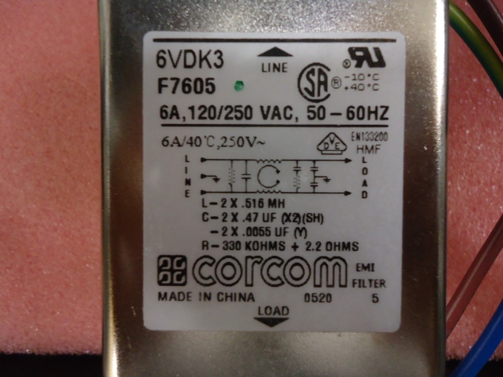 6609034-6 Corcom Model 6VDK3 FILTER LINE RFI WIRE LEAD 6A Brand New!